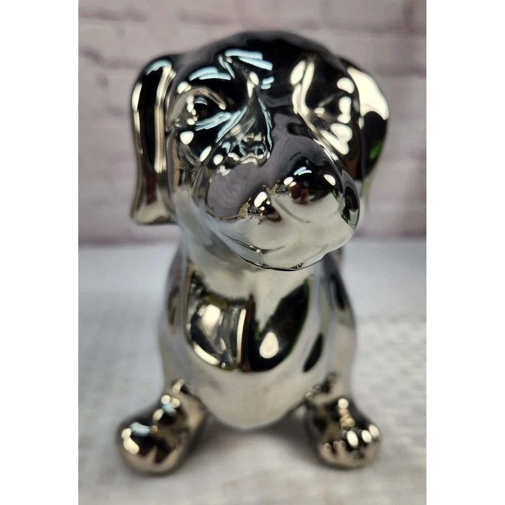 Lg Silver Dachshund Glass Statue 10.5